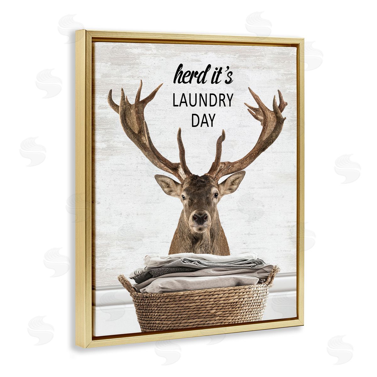 Herd It's Laundry Day Elk Gold Floating Frame Canvas Wall Art, Home Decor by Lettered and Lined