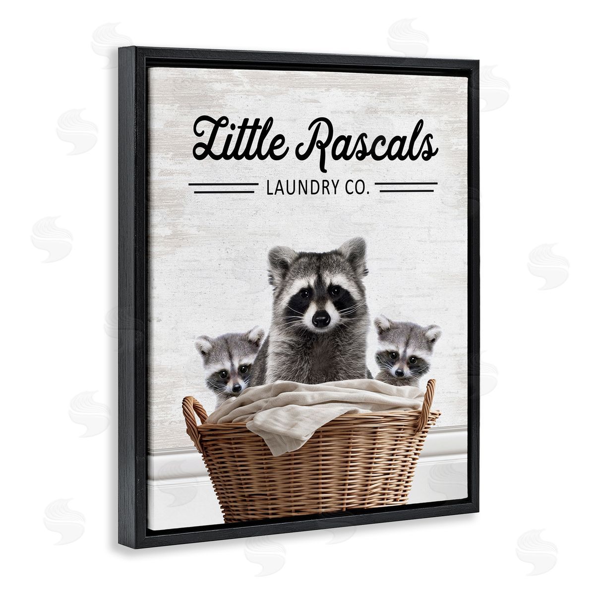 Little Rascals Laundry Raccoons Black Floating Frame Canvas Wall Art, Home Decor by Lettered and Lined