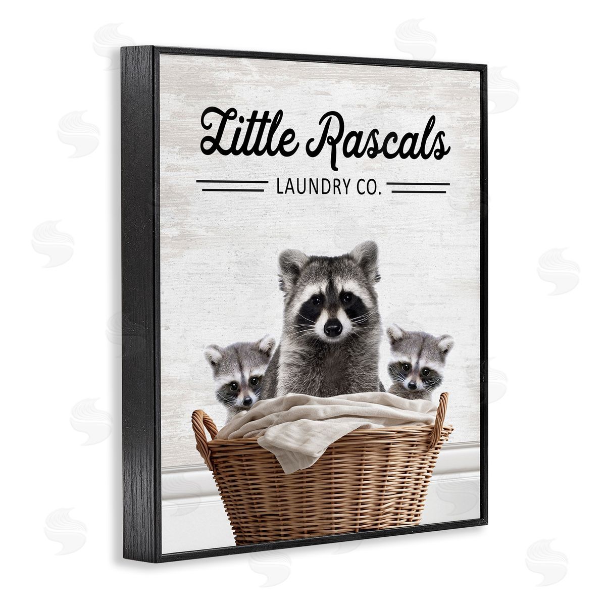 Little Rascals Laundry Raccoons Black Frame Print Wall Art, Home Decor by Lettered and Lined