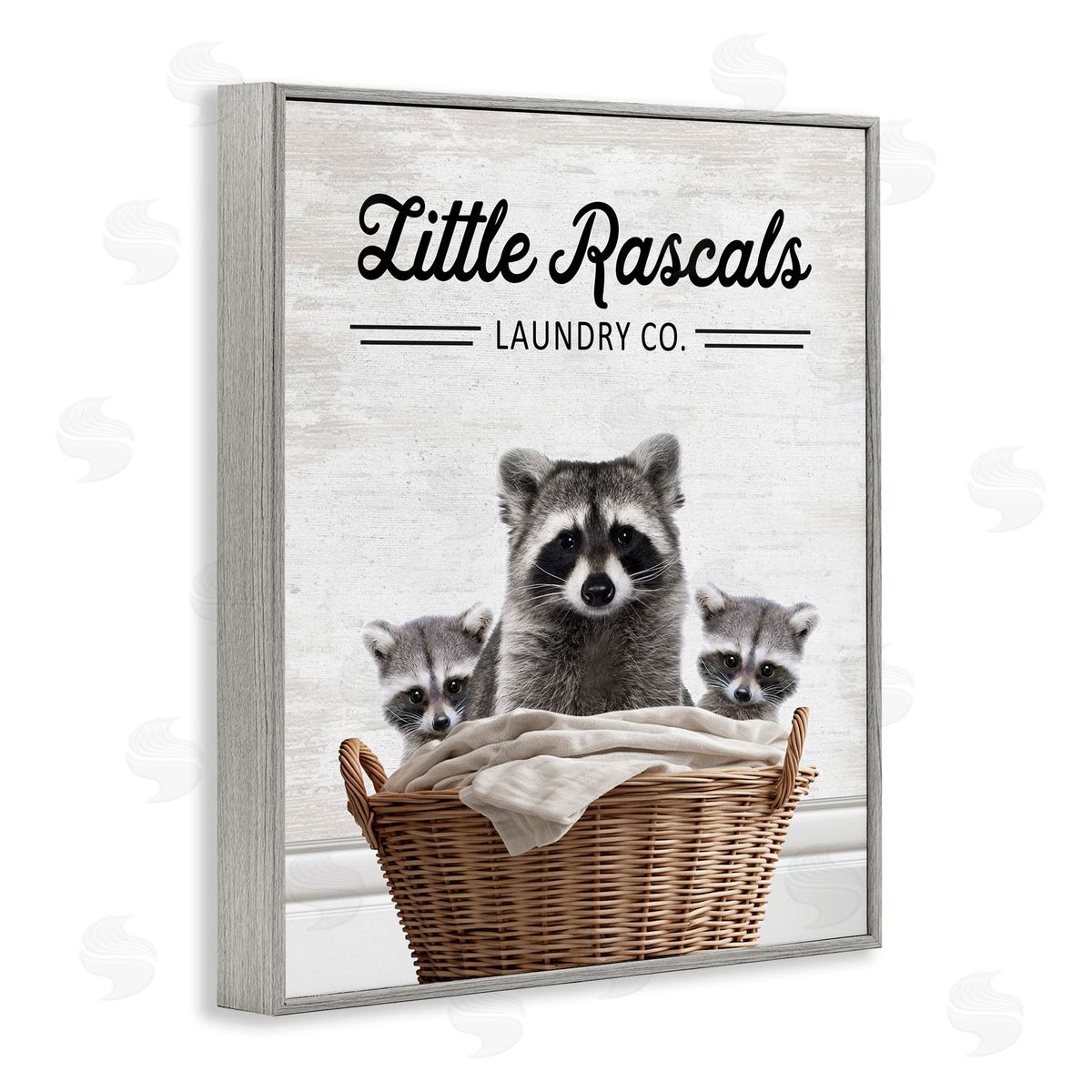 Little Rascals Laundry Raccoons Grey Frame Print Wall Art, Home Decor by Lettered and Lined