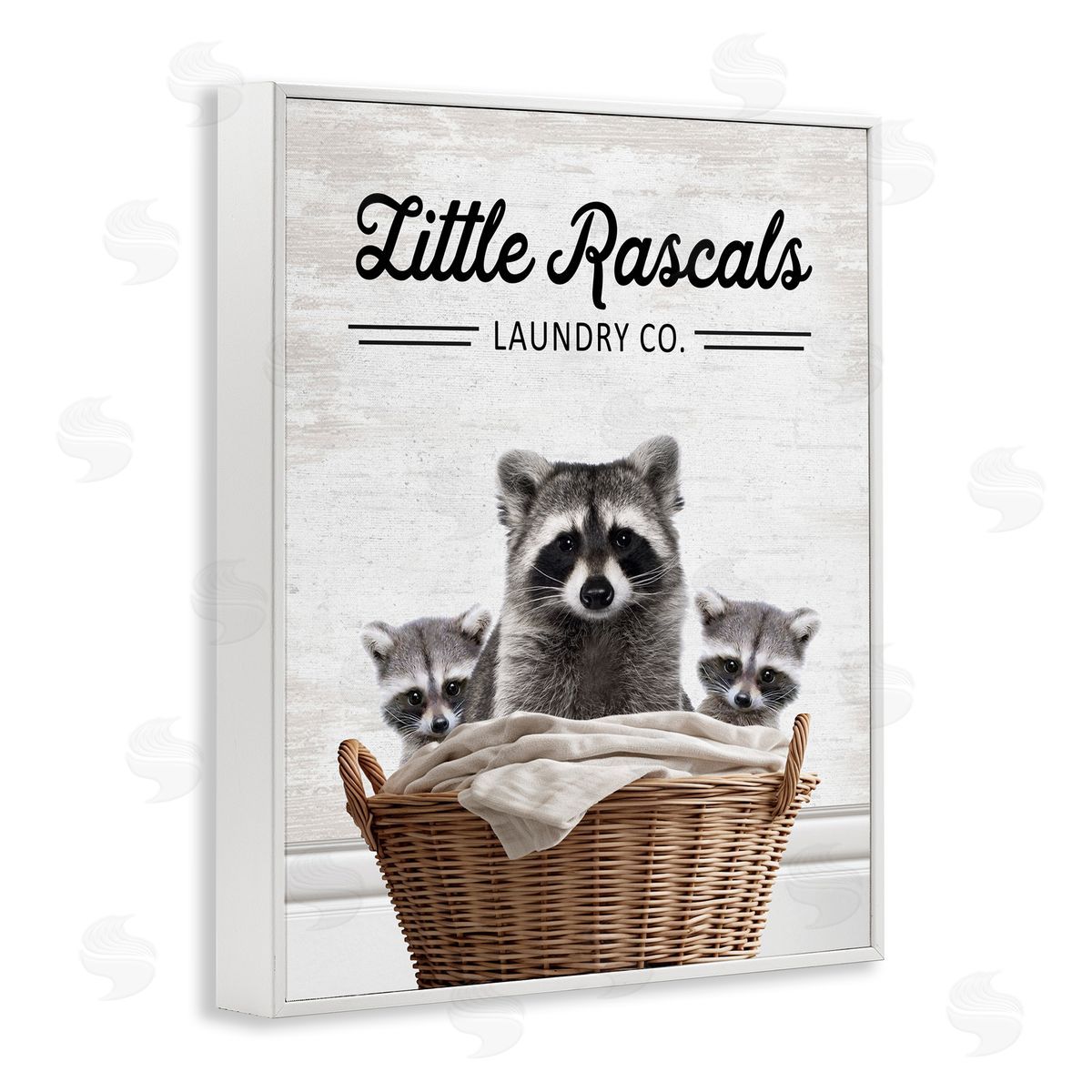 Little Rascals Laundry Raccoons White Frame Print Wall Art, Home Decor by Lettered and Lined
