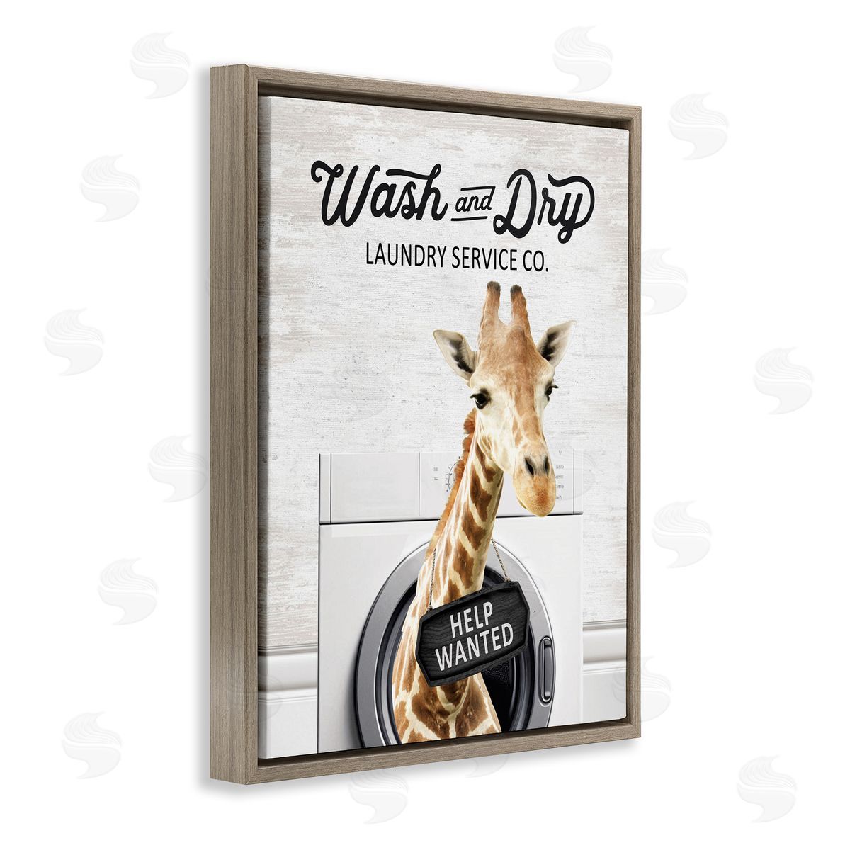 Wash & Dry Laundry Giraffe Brown Floating Frame Canvas Wall Art, Home Decor by Lettered and Lined