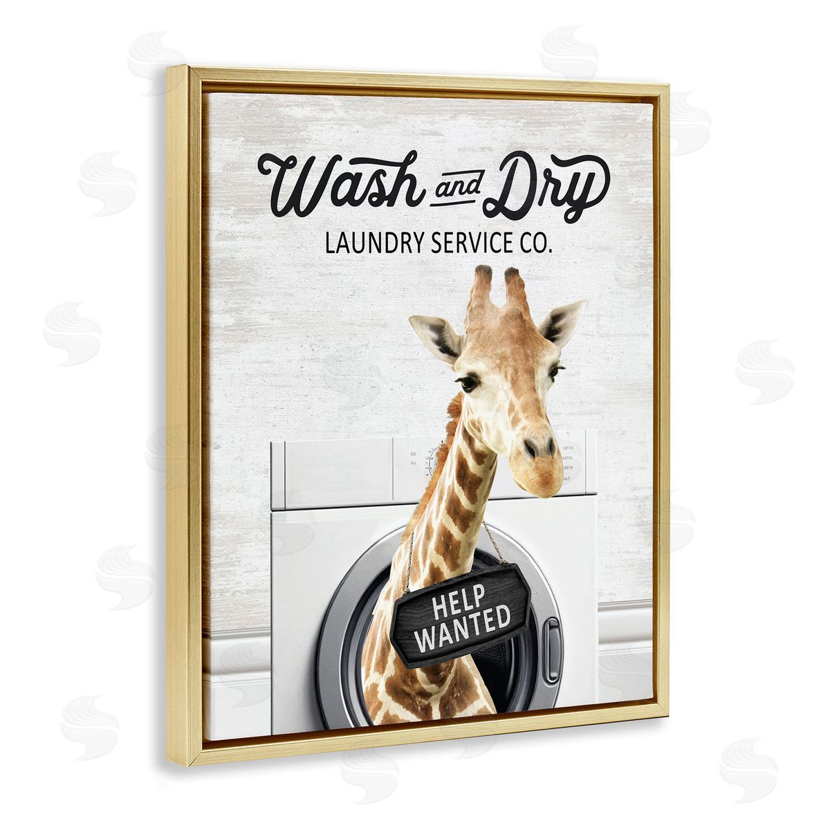 Wash & Dry Laundry Giraffe Gold Floating Frame Canvas Wall Art, Home Decor by Lettered and Lined