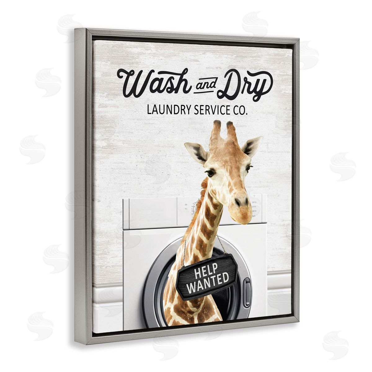 Wash & Dry Laundry Giraffe Grey Floating Frame Canvas Wall Art, Home Decor by Lettered and Lined