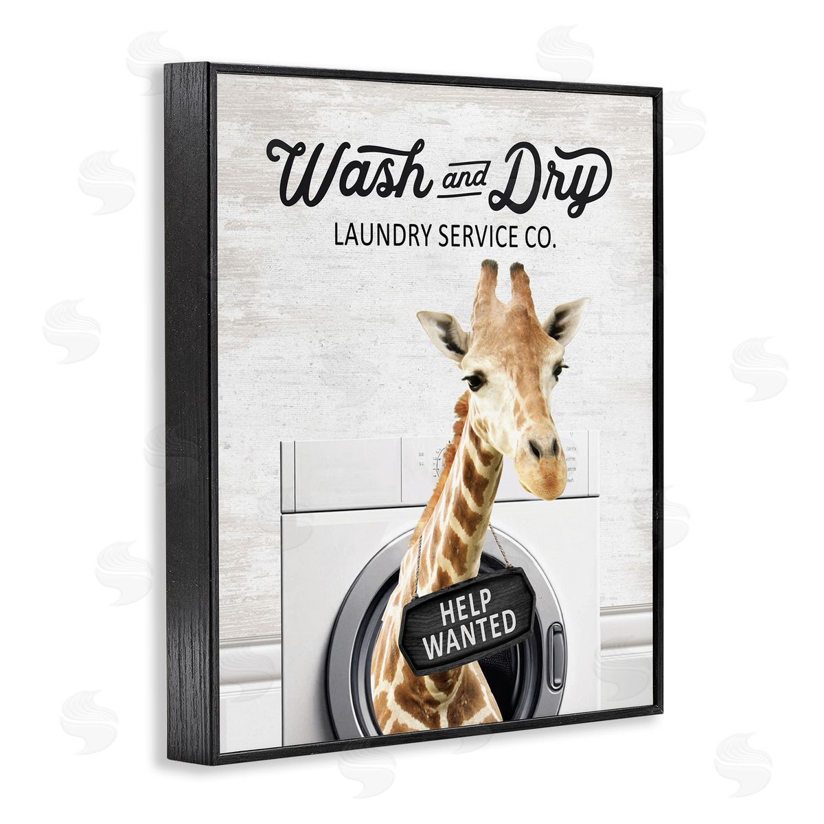 Wash & Dry Laundry Giraffe Black Frame Print Wall Art, Home Decor by Lettered and Lined