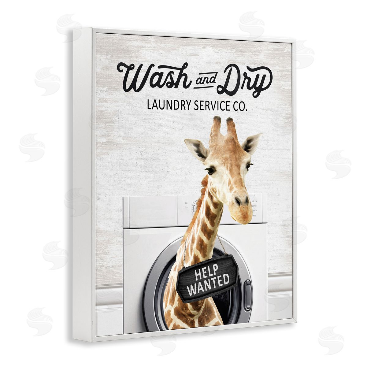 Wash & Dry Laundry Giraffe White Frame Print Wall Art, Home Decor by Lettered and Lined