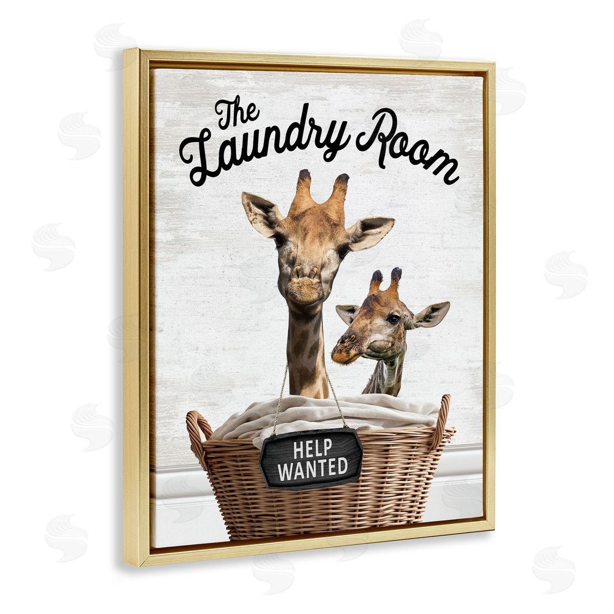 Help Wanted Laundry Room Giraffes Gold Floating Frame Canvas Wall Art, Home Decor by Lettered and Lined