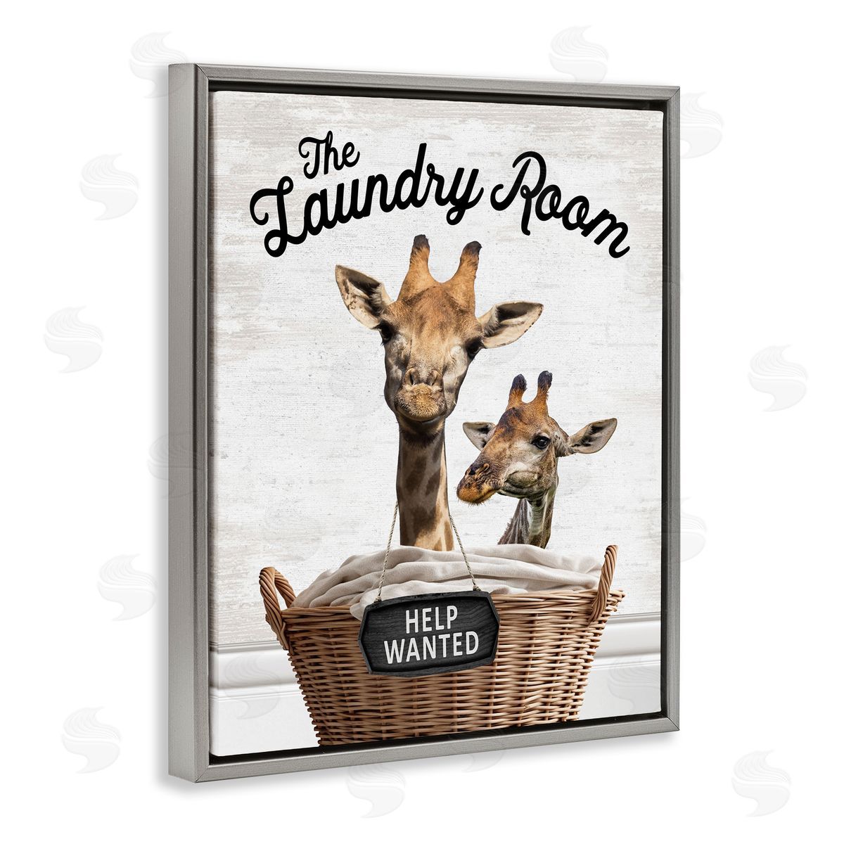 Help Wanted Laundry Room Giraffes Grey Floating Frame Canvas Wall Art, Home Decor by Lettered and Lined