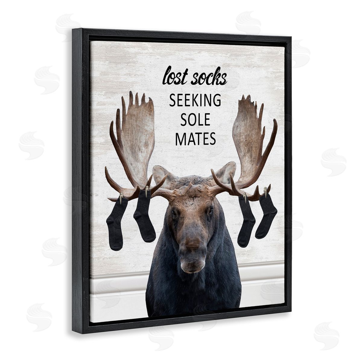Lost Socks Seeking Sole Mates Black Floating Frame Canvas Wall Art, Home Decor by Lettered and Lined