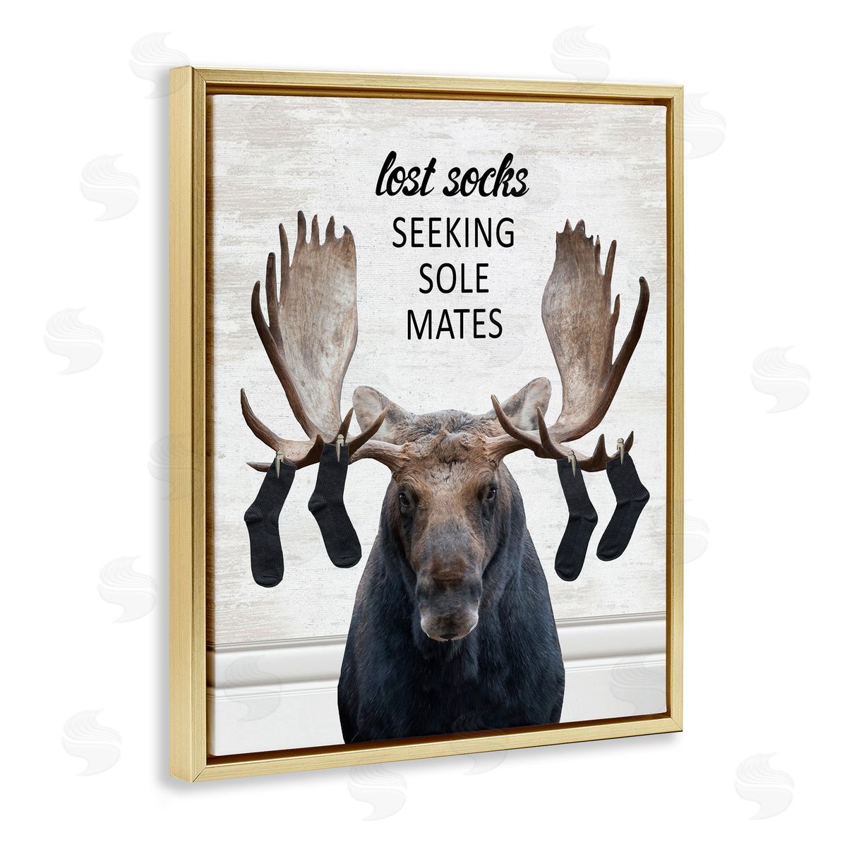 Lost Socks Seeking Sole Mates Gold Floating Frame Canvas Wall Art, Home Decor by Lettered and Lined
