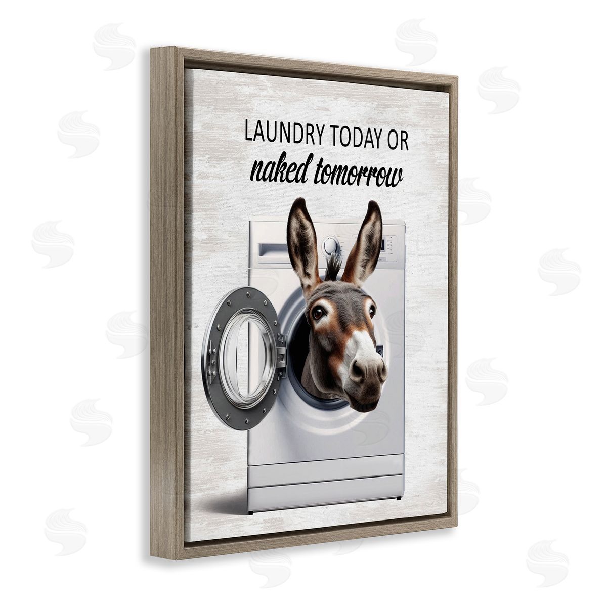 Funny Donkey Washing Machine Brown Floating Frame Canvas Wall Art, Home Decor by Lettered and Lined