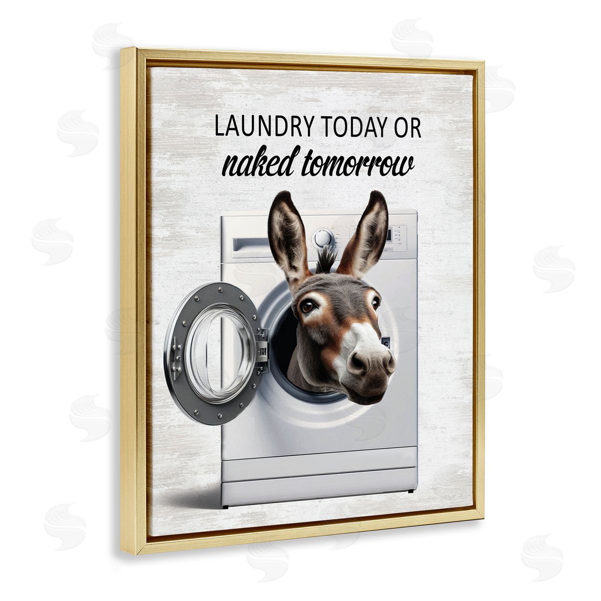 Funny Donkey Washing Machine Gold Floating Frame Canvas Wall Art, Home Decor by Lettered and Lined