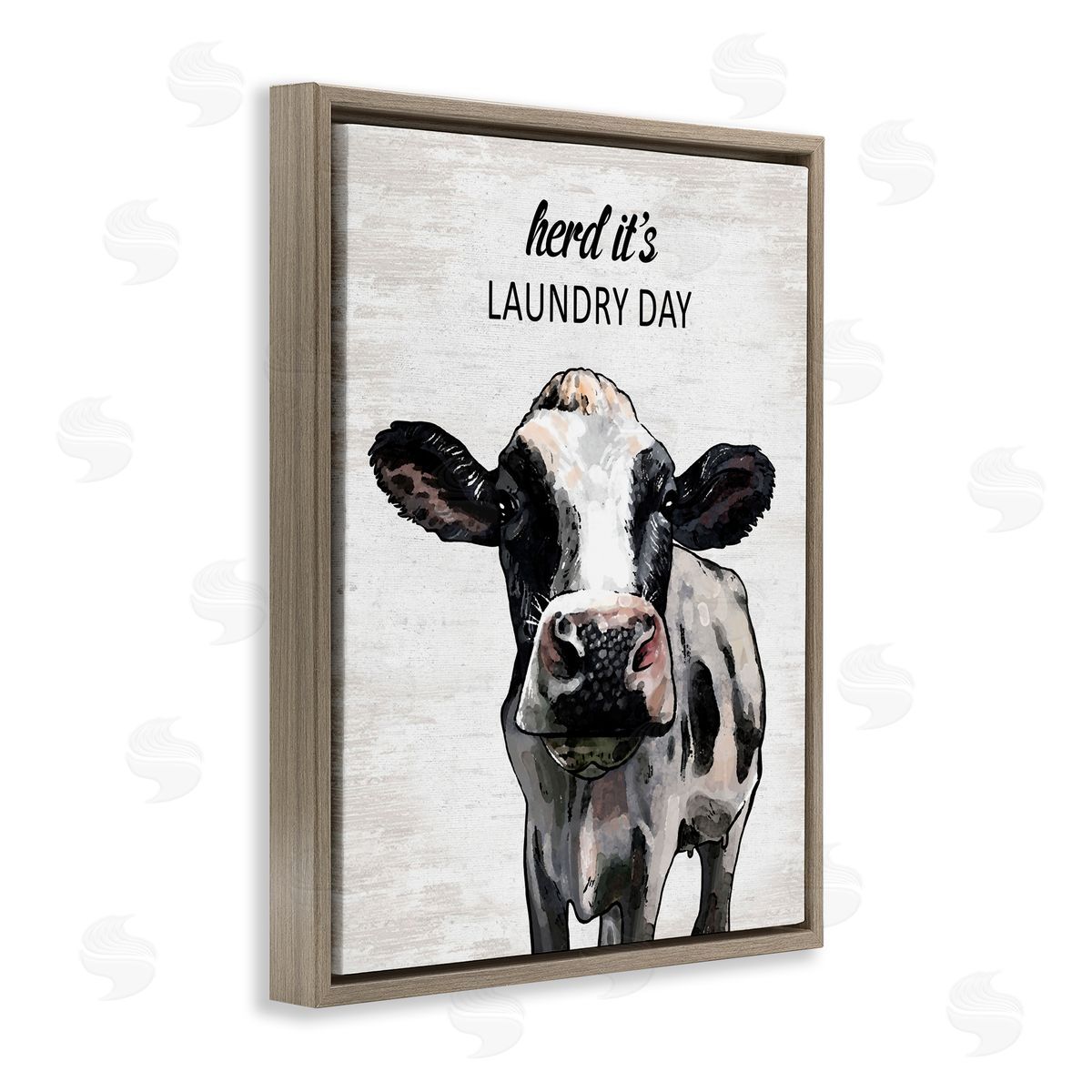 Herd It's Laundry Day Cow Brown Floating Frame Canvas Wall Art, Home Decor by Lettered and Lined