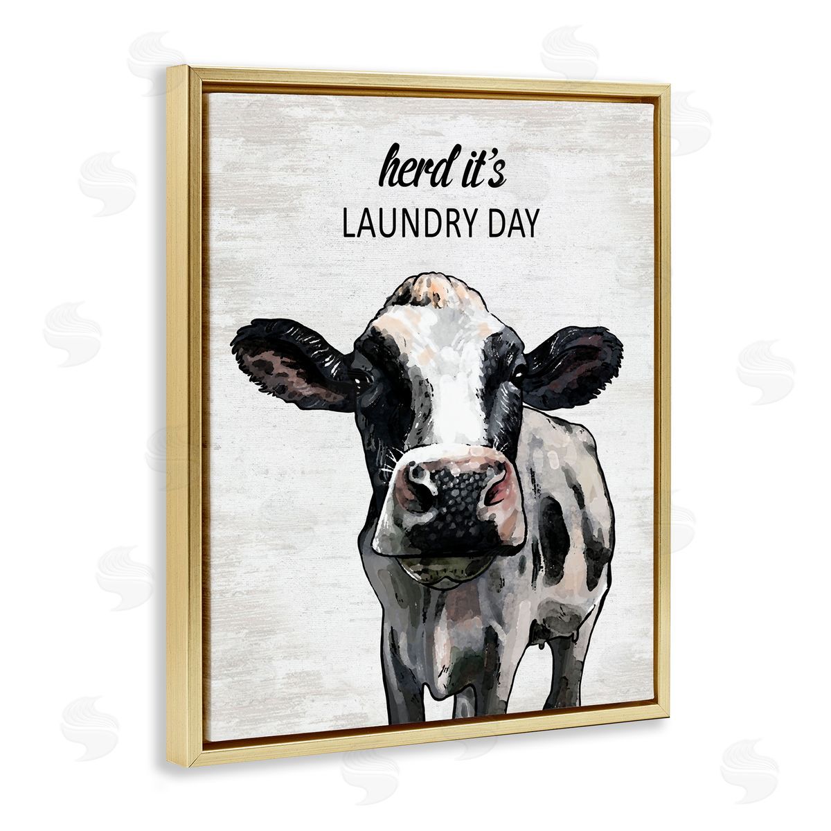 Herd It's Laundry Day Cow Gold Floating Frame Canvas Wall Art, Home Decor by Lettered and Lined