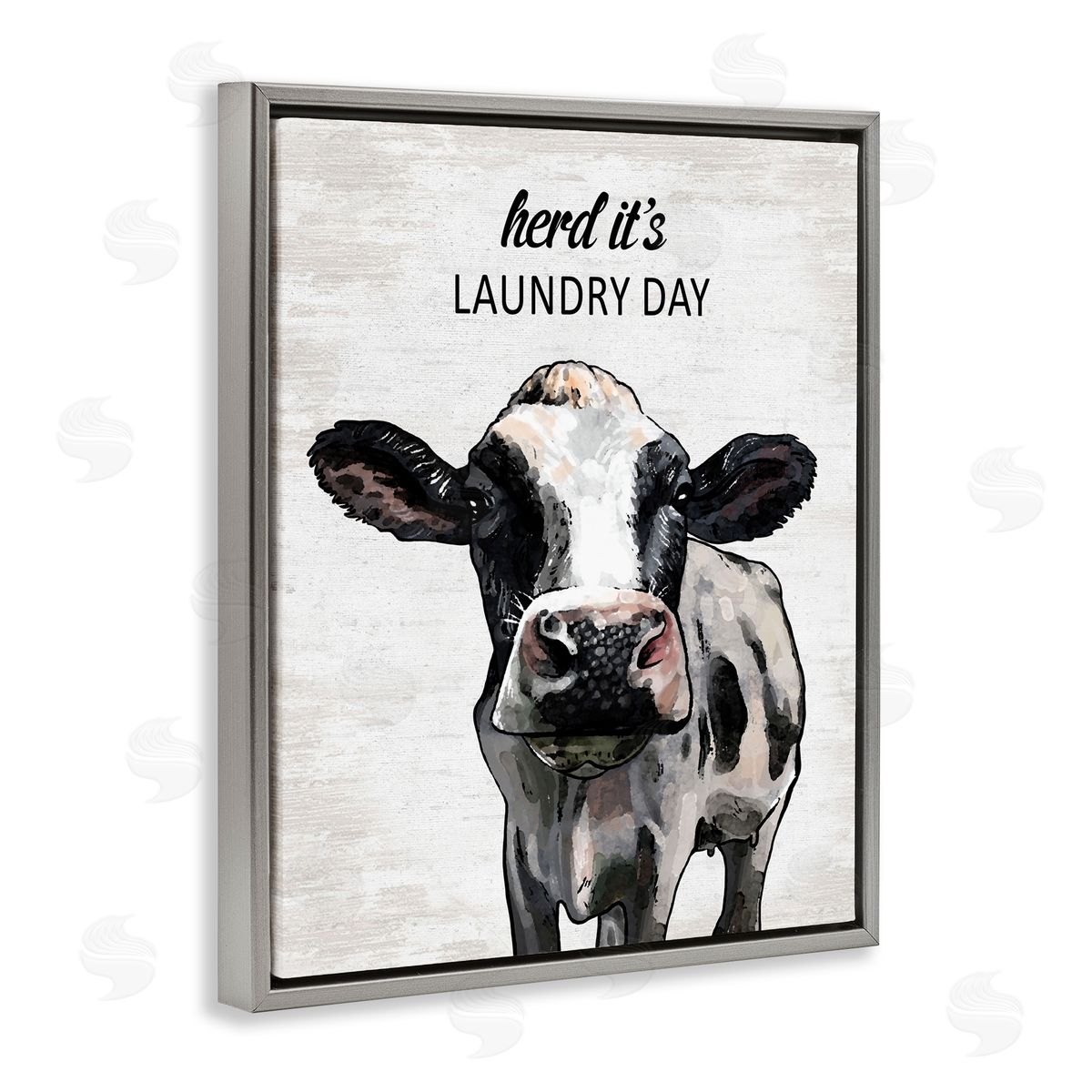 Herd It's Laundry Day Cow Grey Floating Frame Canvas Wall Art, Home Decor by Lettered and Lined