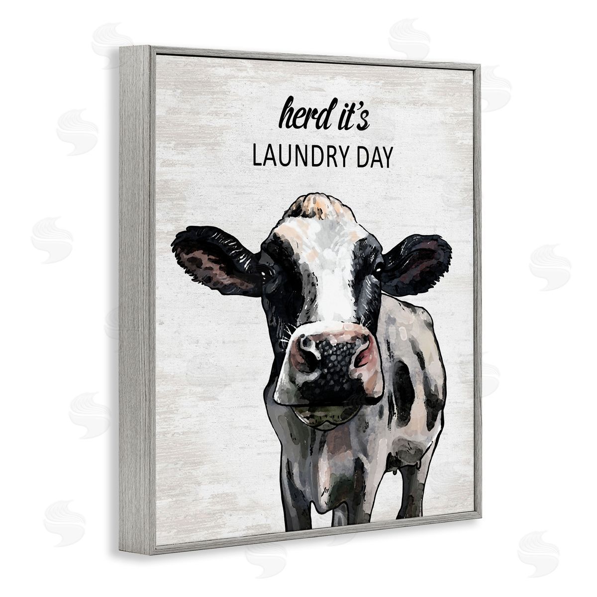 Herd It's Laundry Day Cow Grey Frame Print Wall Art, Home Decor by Lettered and Lined