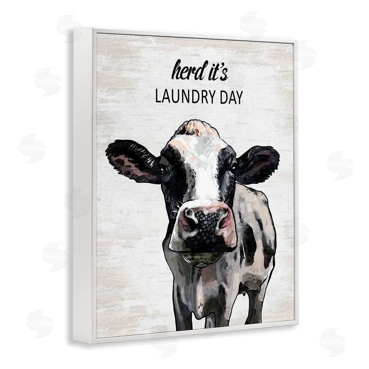 Herd It's Laundry Day Cow White Frame Print Wall Art, Home Decor by Lettered and Lined