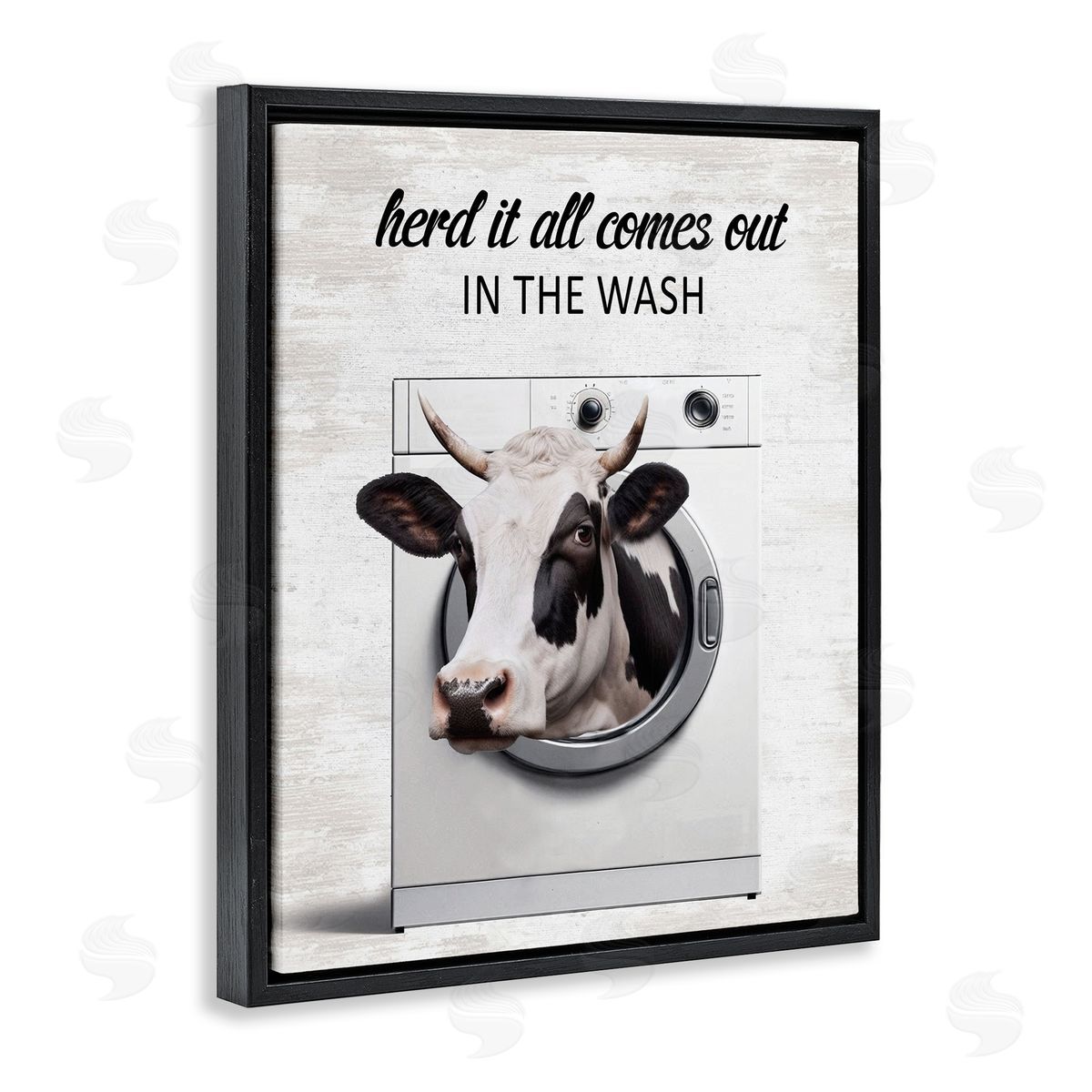 Cow & Washing Machine Black Floating Frame Canvas Wall Art, Home Decor by Lettered and Lined