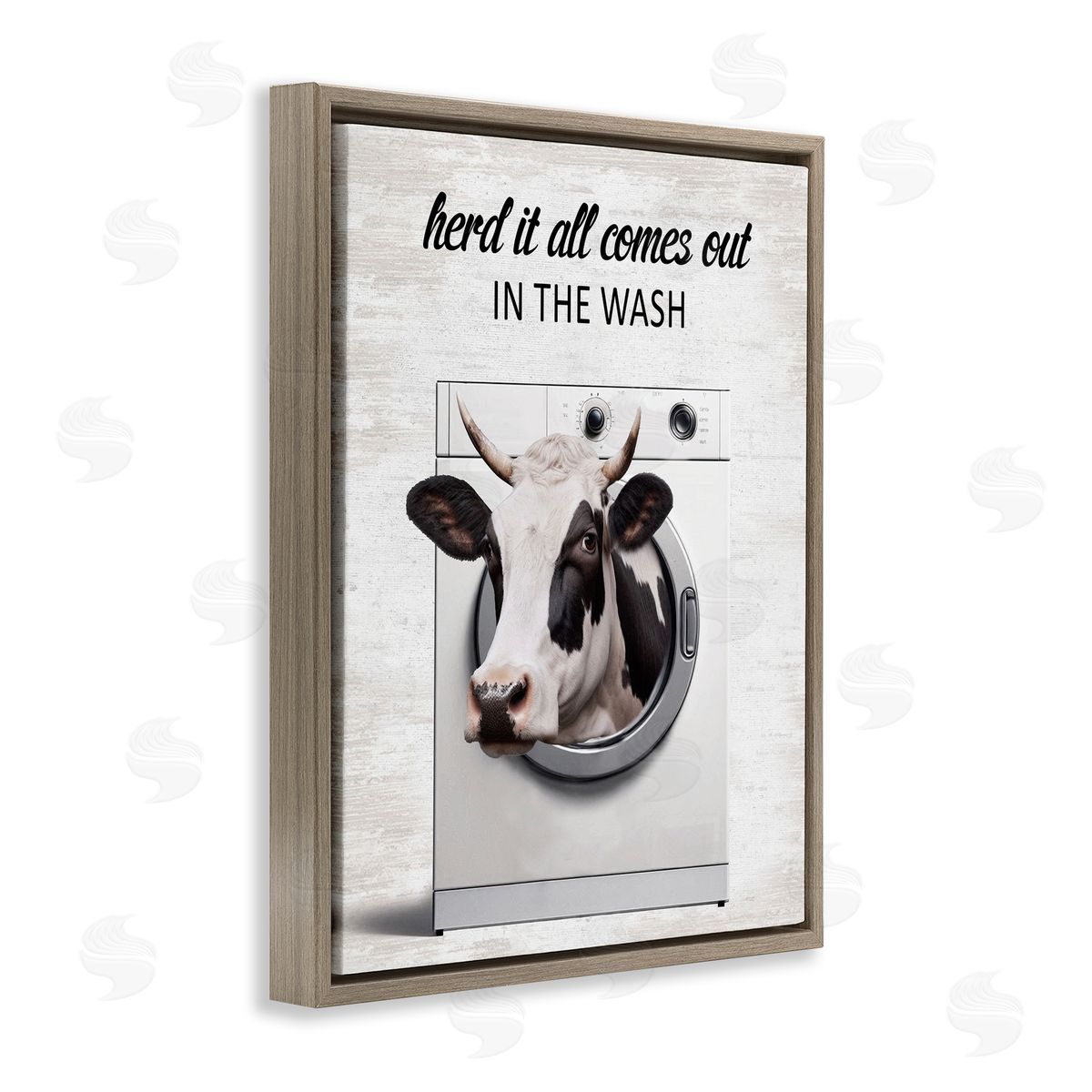 Cow & Washing Machine Brown Floating Frame Canvas Wall Art, Home Decor by Lettered and Lined