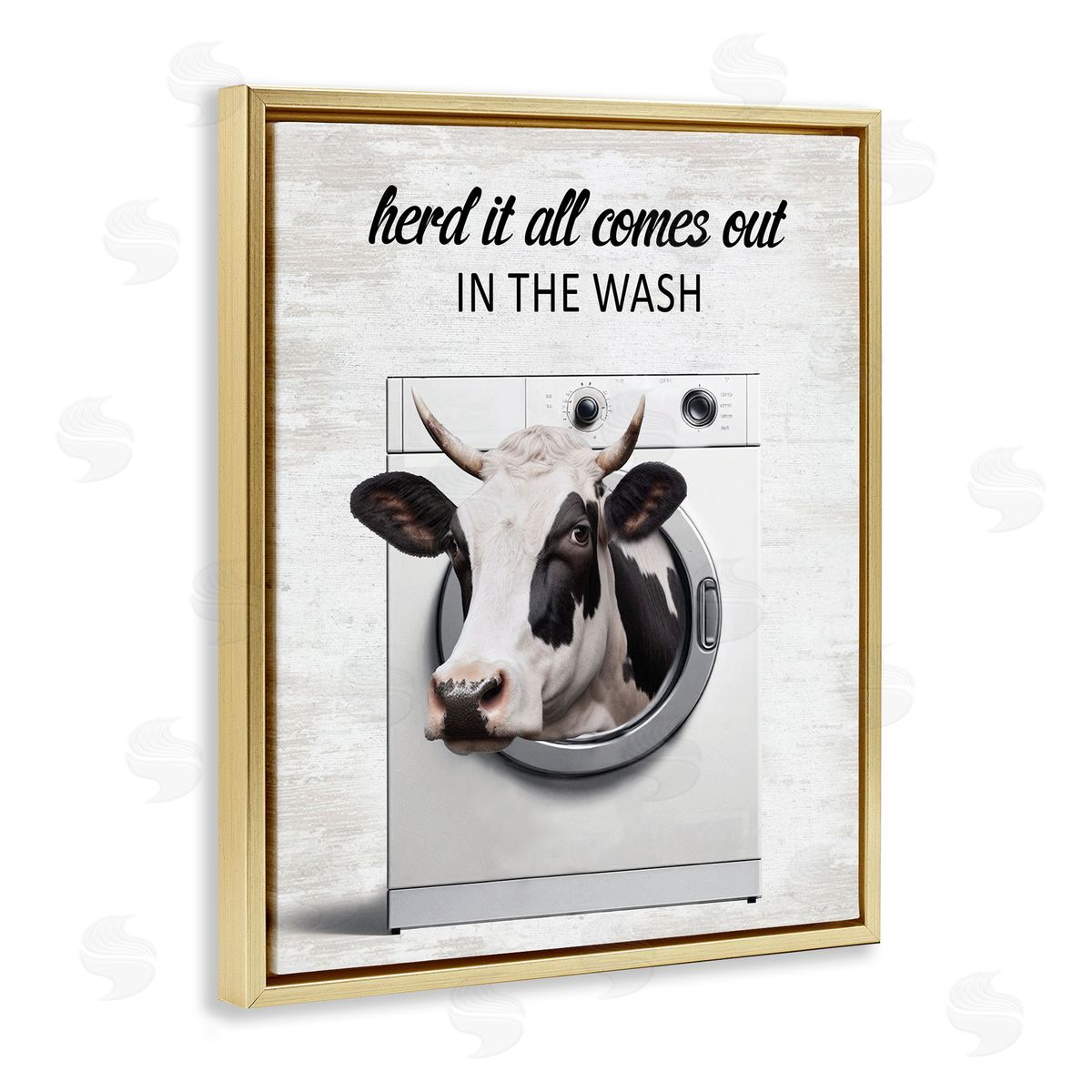 Cow & Washing Machine Gold Floating Frame Canvas Wall Art, Home Decor by Lettered and Lined