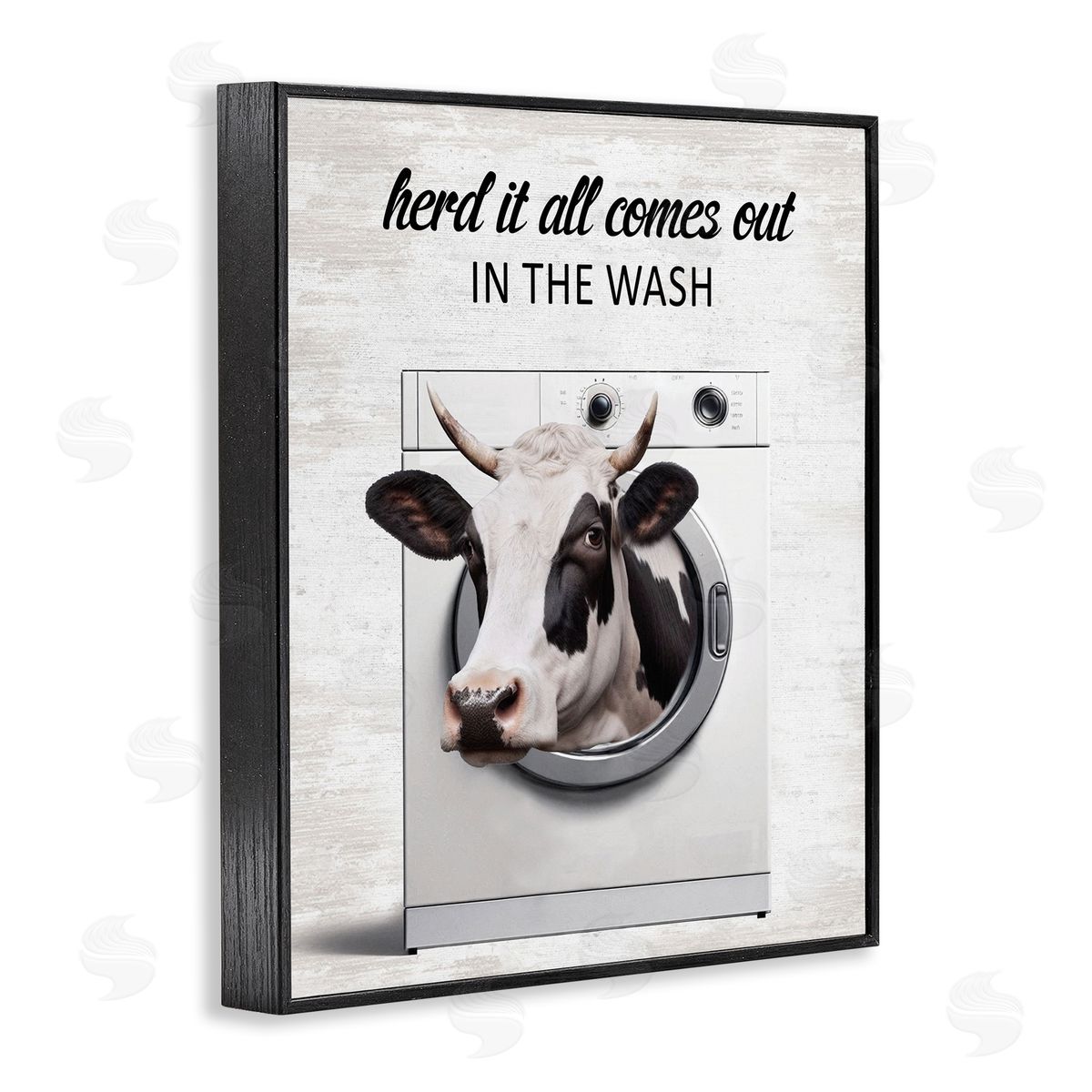 Cow & Washing Machine Black Frame Print Wall Art, Home Decor by Lettered and Lined
