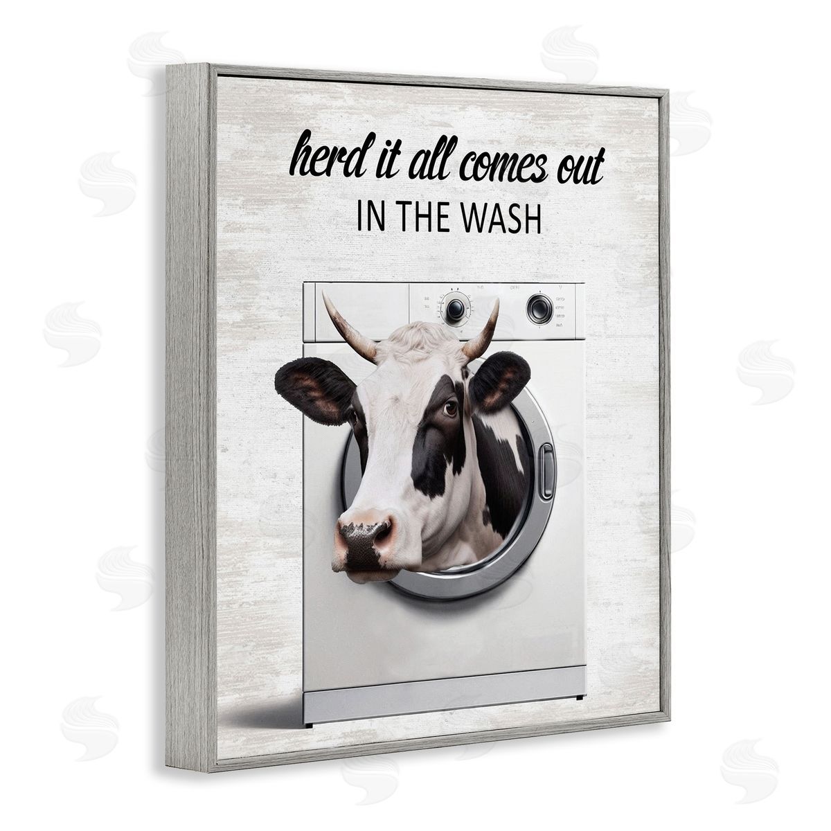 Cow & Washing Machine Grey Frame Print Wall Art, Home Decor by Lettered and Lined