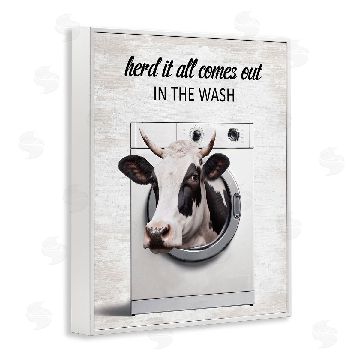 Cow & Washing Machine White Frame Print Wall Art, Home Decor by Lettered and Lined