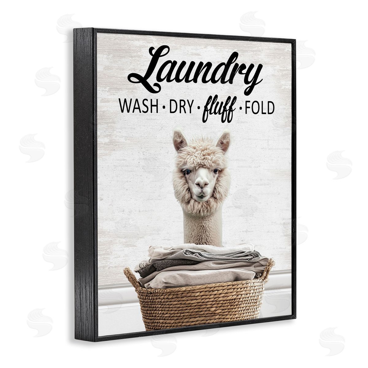Wash Dry Fluff Laundry Alpaca Black Frame Print Wall Art, Home Decor by Lettered and Lined
