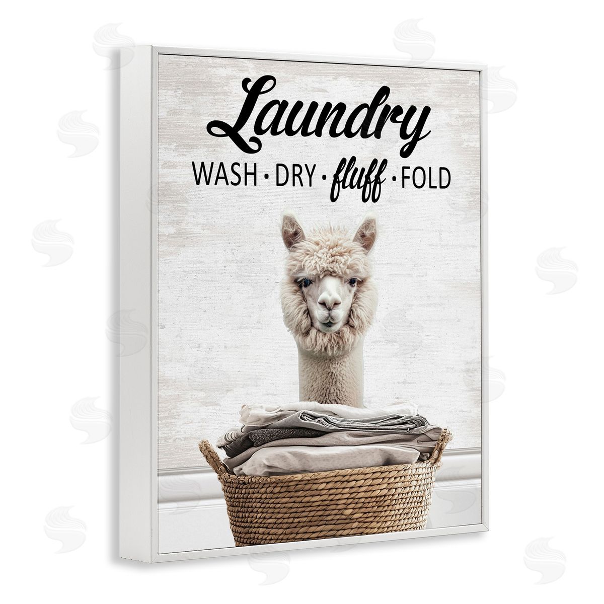 Wash Dry Fluff Laundry Alpaca White Frame Print Wall Art, Home Decor by Lettered and Lined