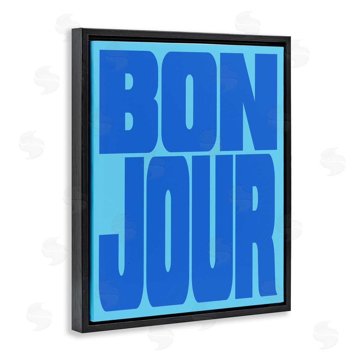 Bonjour Blue Tones Black Floating Frame Canvas Wall Art, Home Decor by House of Lulu