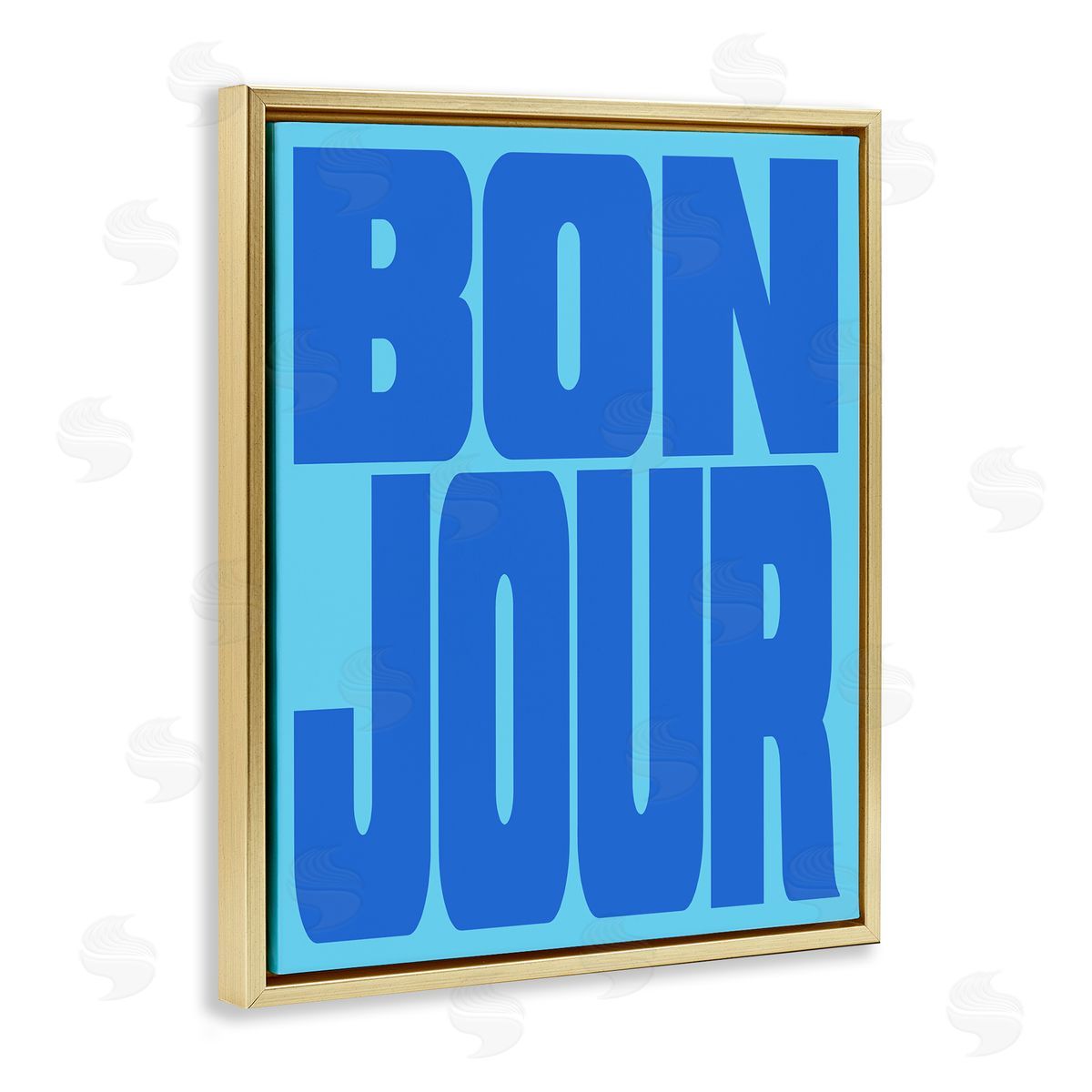 Bonjour Blue Tones Gold Floating Frame Canvas Wall Art, Home Decor by House of Lulu