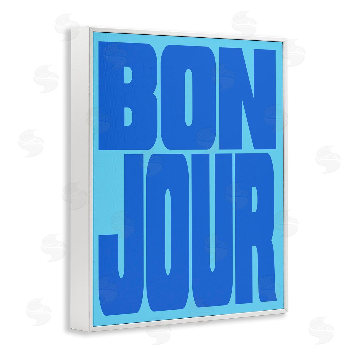 Bonjour Blue Tones White Frame Print Wall Art, Home Decor by House of Lulu