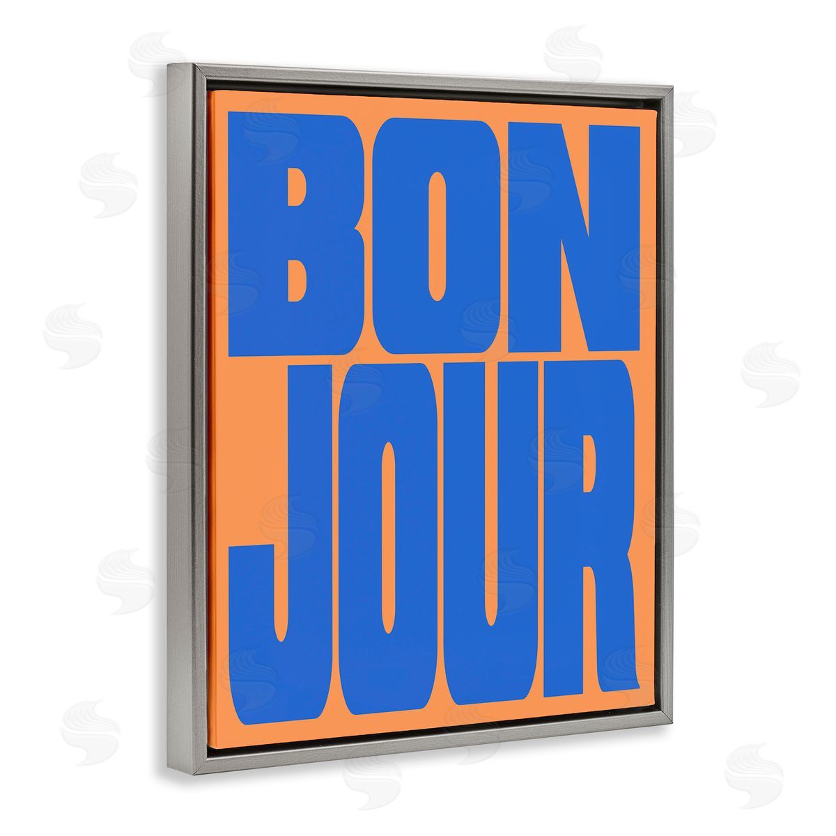 Bonjour Blue & Orange Grey Floating Frame Canvas Wall Art, Home Decor by House of Lulu