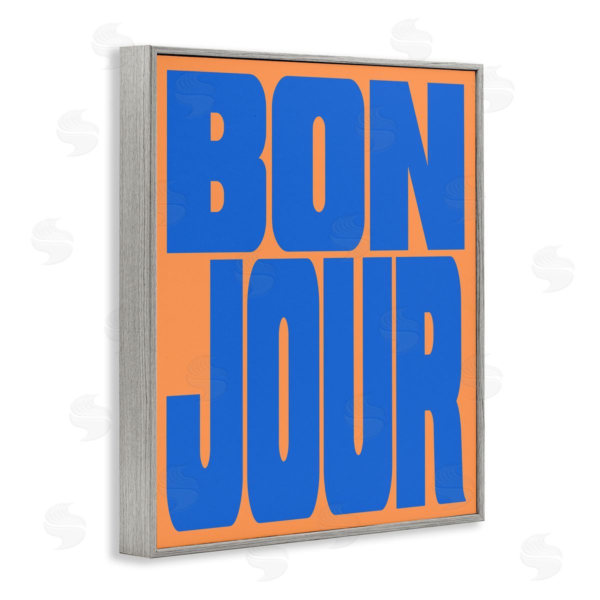 Bonjour Blue & Orange Grey Frame Print Wall Art, Home Decor by House of Lulu
