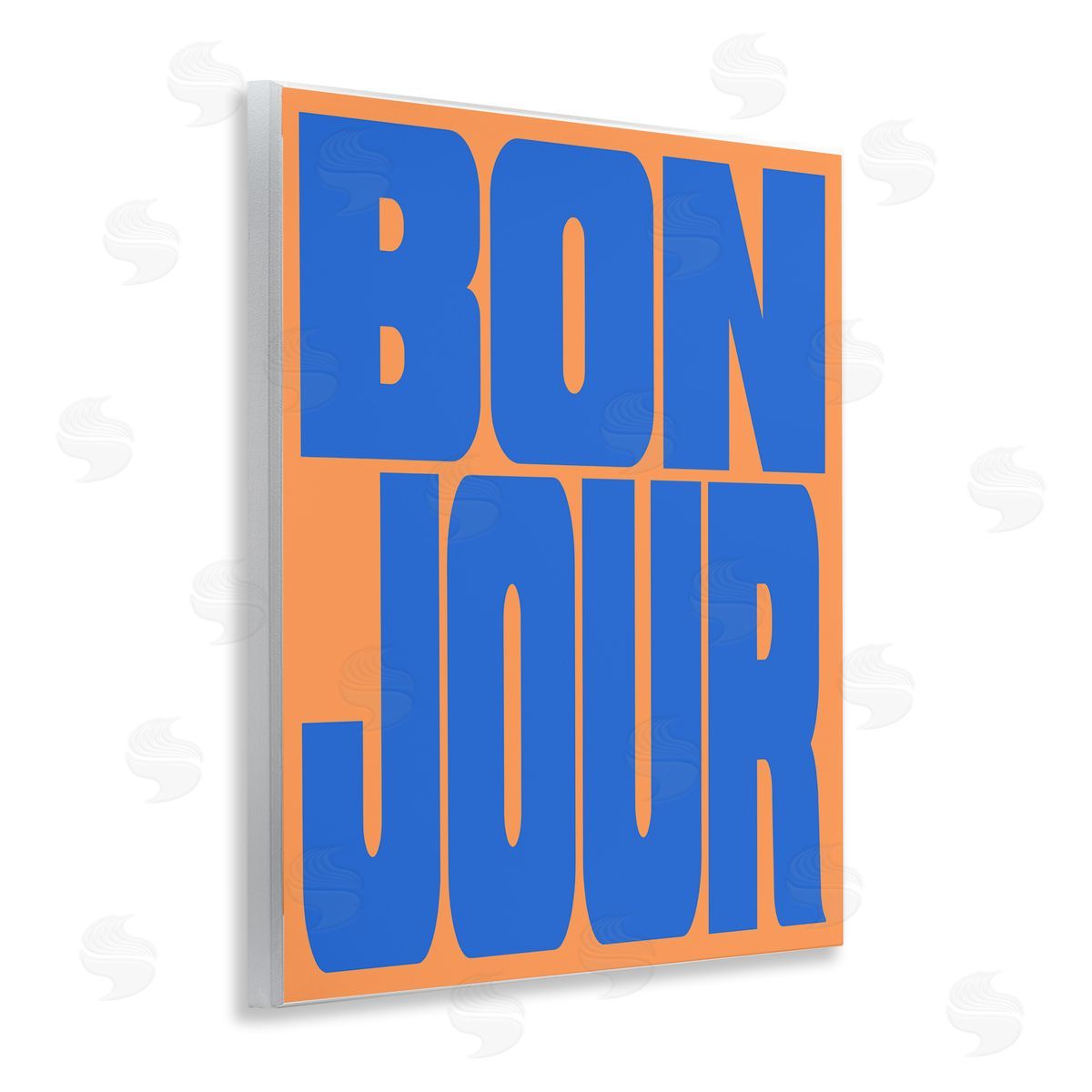 Bonjour Blue & Orange Wood Plaque Wall Art, Home Decor by House of Lulu