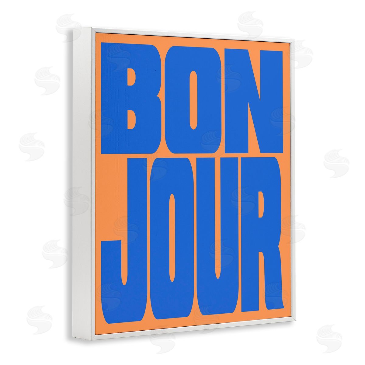 Bonjour Blue & Orange White Frame Print Wall Art, Home Decor by House of Lulu