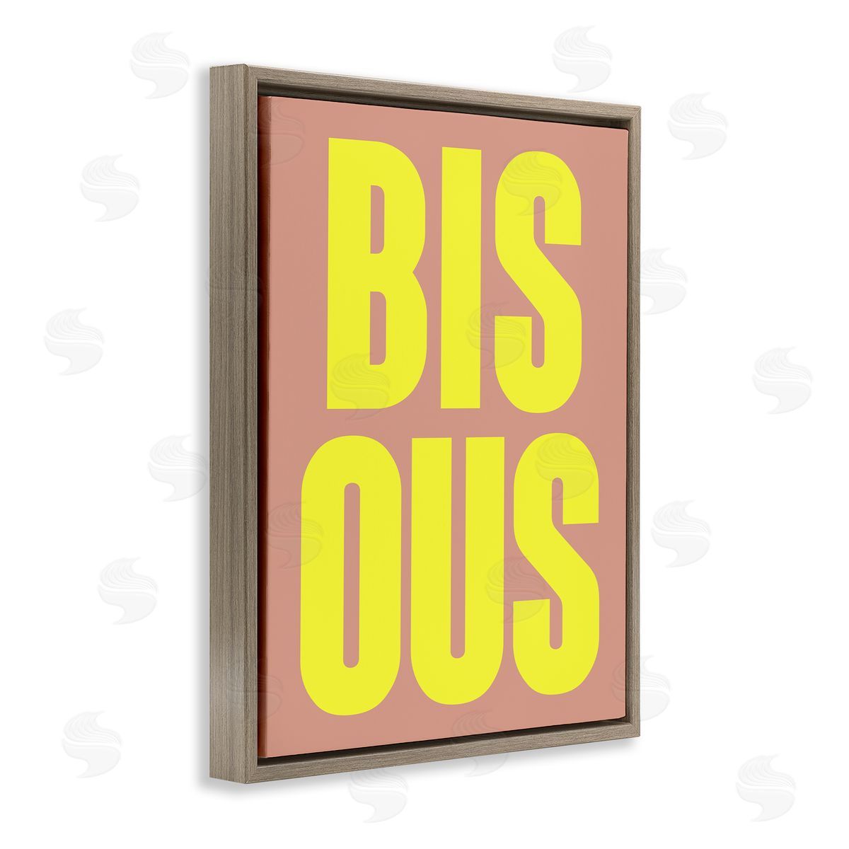Bisous Kiss Typography Brown Floating Frame Canvas Wall Art, Home Decor by House of Lulu