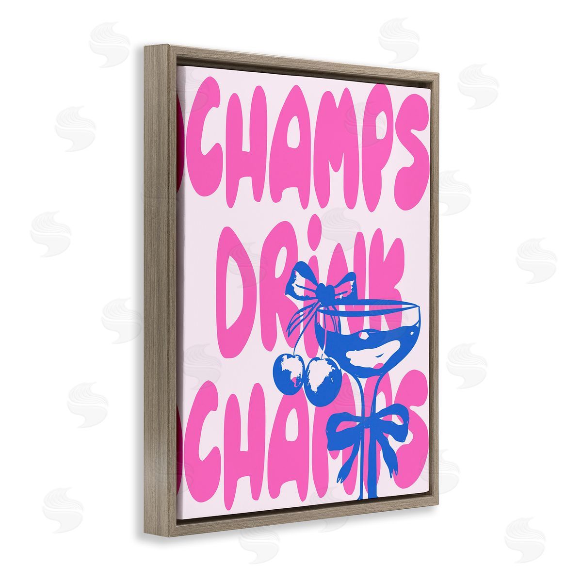 Champs Drink Champagne Brown Floating Frame Canvas Wall Art, Home Decor by House of Lulu