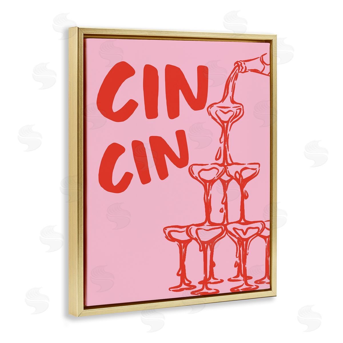 Cin Cin Champagne Tower Gold Floating Frame Canvas Wall Art, Home Decor by House of Lulu
