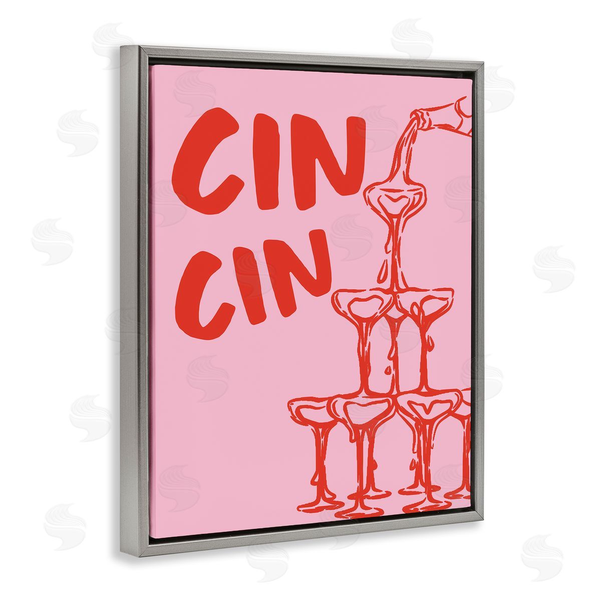 Cin Cin Champagne Tower Grey Floating Frame Canvas Wall Art, Home Decor by House of Lulu