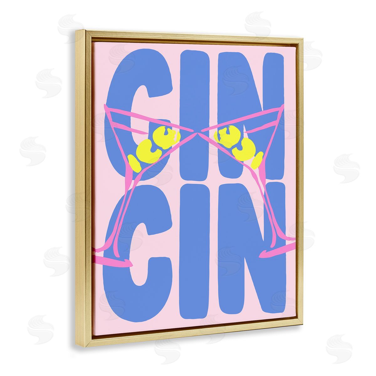 Pastel Cin Cin Cheers Gold Floating Frame Canvas Wall Art, Home Decor by House of Lulu