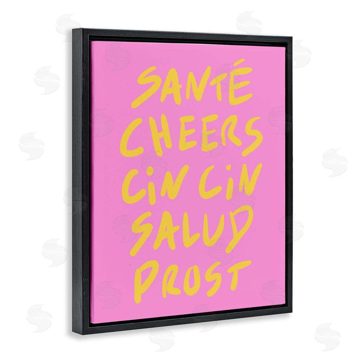 Multilingual Cheers on Pink Black Floating Frame Canvas Wall Art, Home Decor by House of Lulu