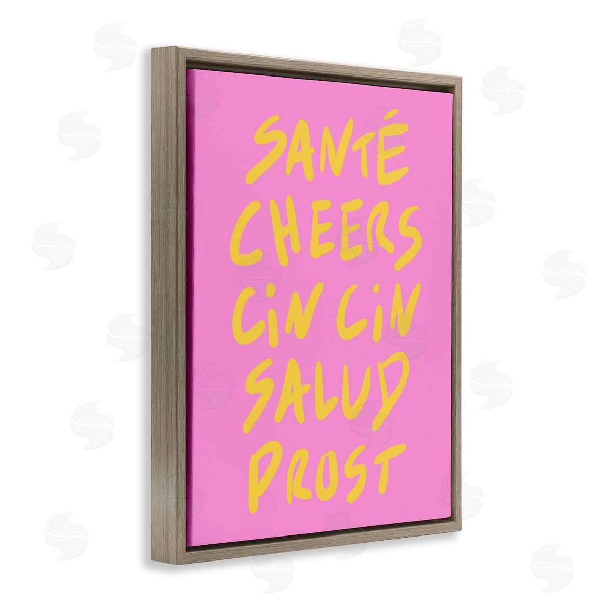 Multilingual Cheers on Pink Brown Floating Frame Canvas Wall Art, Home Decor by House of Lulu