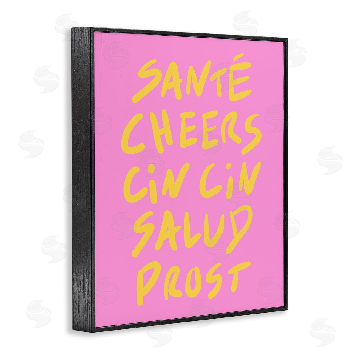 Multilingual Cheers on Pink Black Frame Print Wall Art, Home Decor by House of Lulu