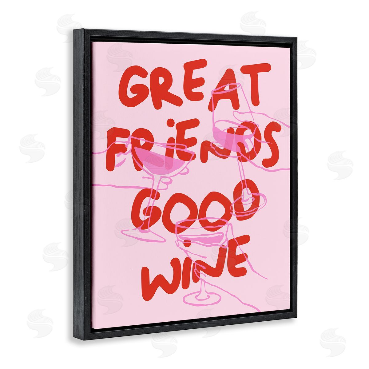 Great Friends Good Wine Black Floating Frame Canvas Wall Art, Home Decor by House of Lulu