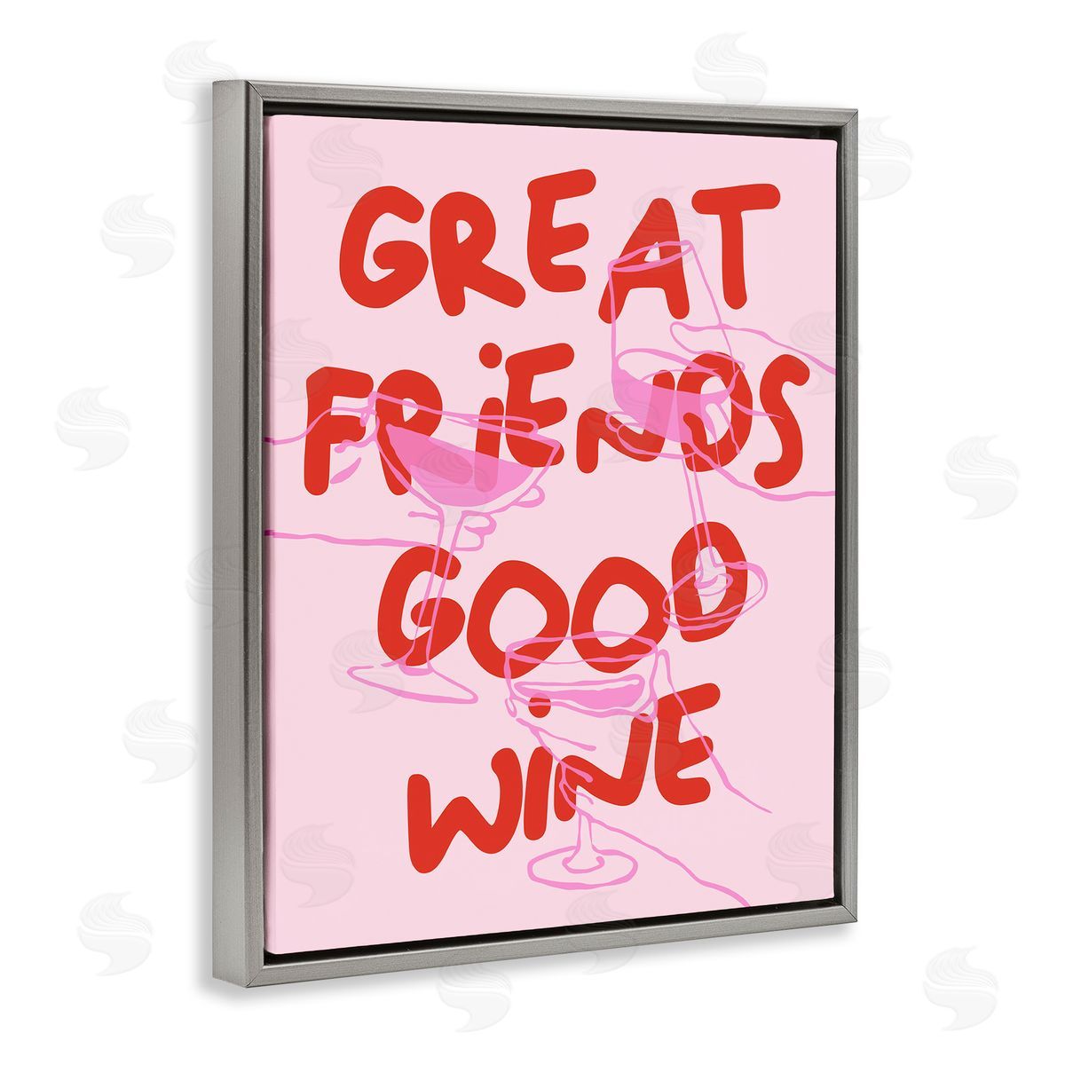 Great Friends Good Wine Grey Floating Frame Canvas Wall Art, Home Decor by House of Lulu