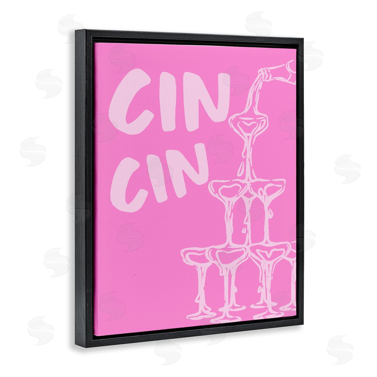 Pink Champagne Tower Black Floating Frame Canvas Wall Art, Home Decor by House of Lulu