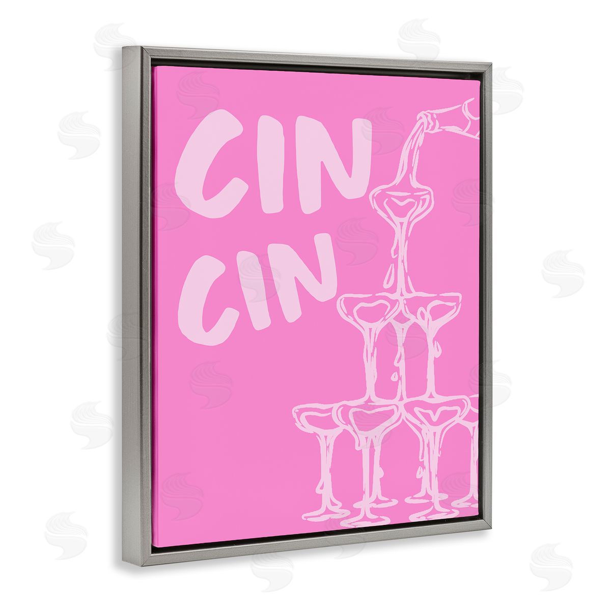 Pink Champagne Tower Grey Floating Frame Canvas Wall Art, Home Decor by House of Lulu
