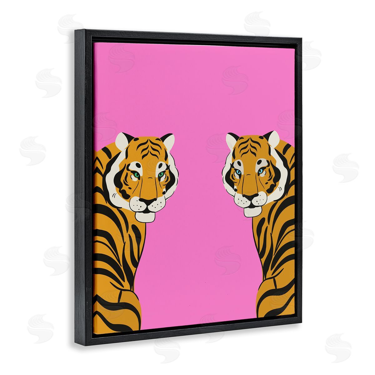 Bold Mirrored Tigers on Pink Black Floating Frame Canvas Wall Art, Home Decor by House of Lulu