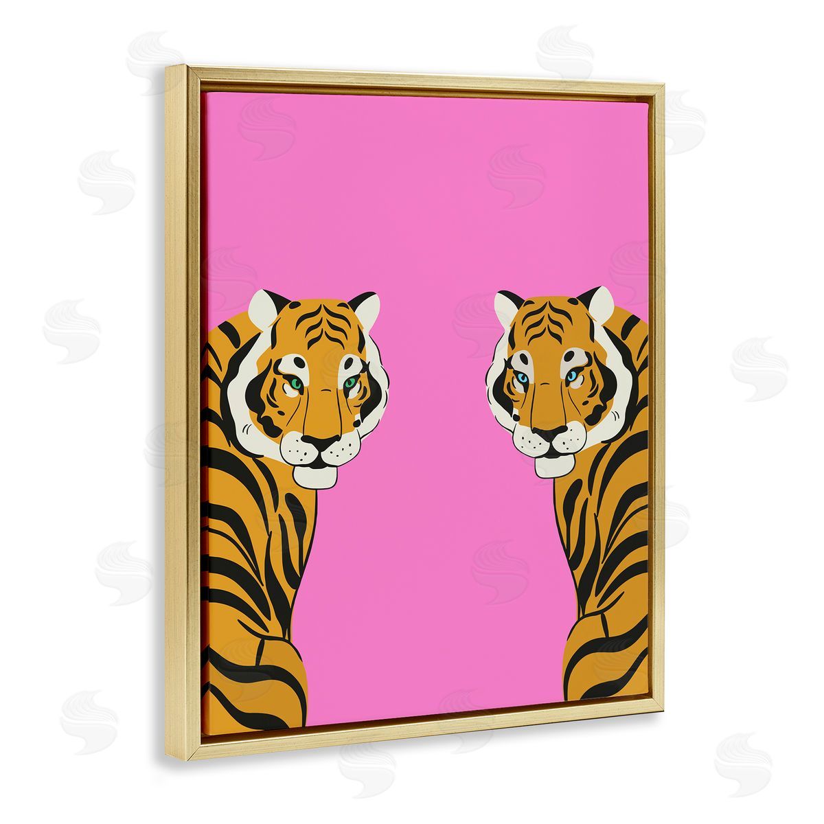 Bold Mirrored Tigers on Pink Gold Floating Frame Canvas Wall Art, Home Decor by House of Lulu